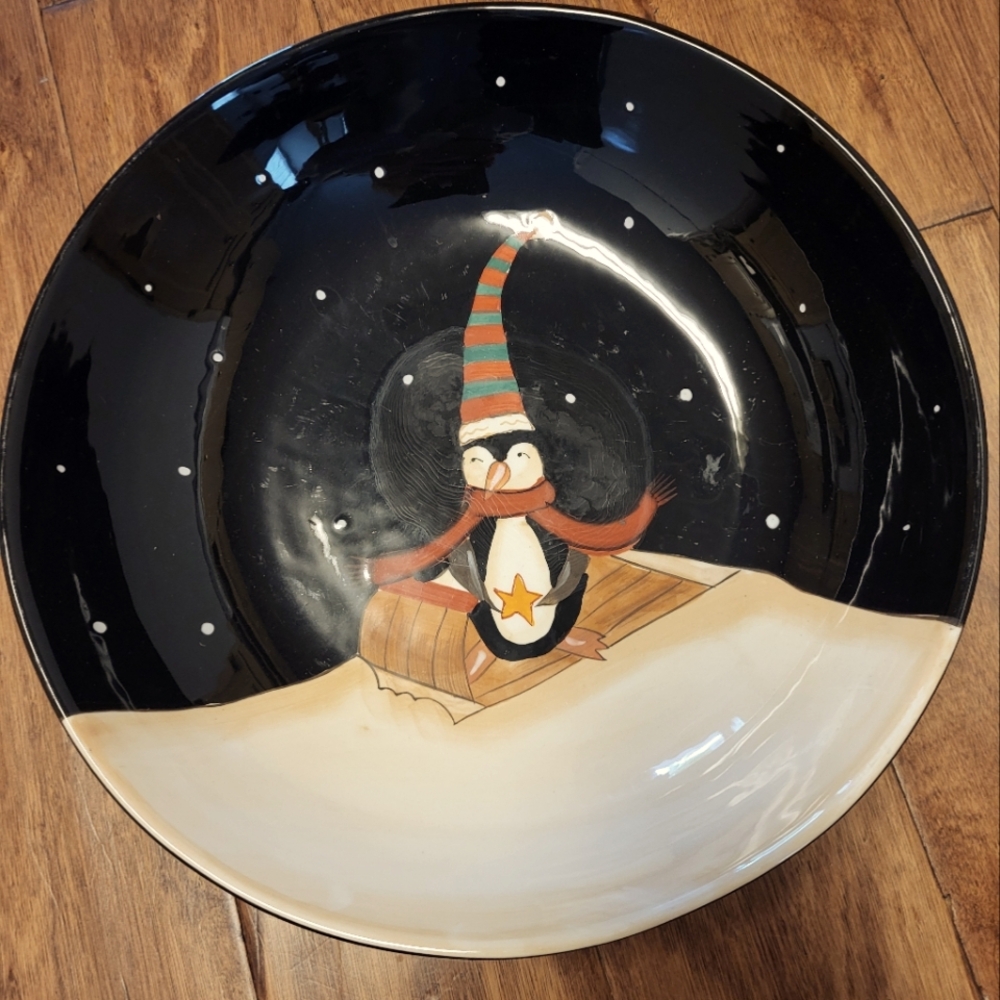 Midnight Penguin large serving bowl